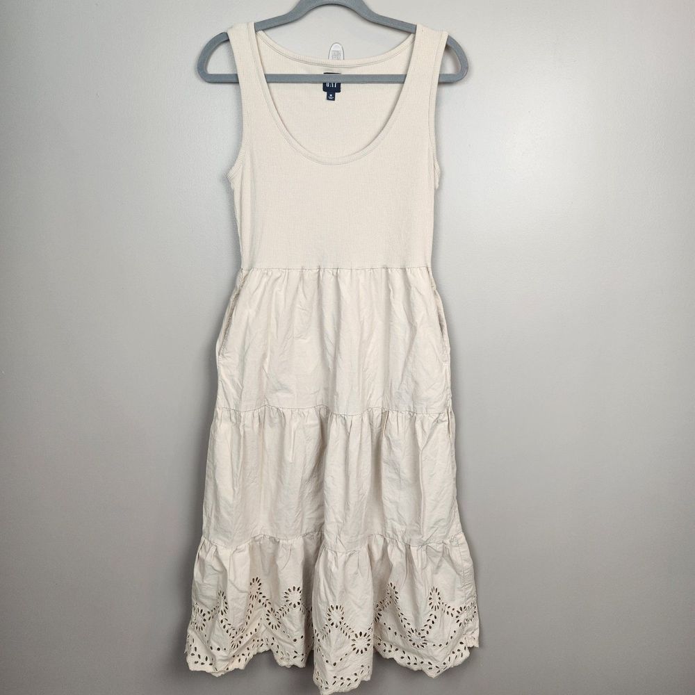 Gap Beige Scoop Neck Mixed Media Sleeveless Midi Dress Size M